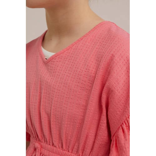 WE Fashion jurk roze Meisjes Katoen V-hals Effen L