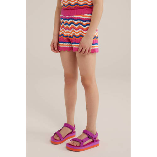 WE Fashion gestreepte straight fit casual short roze wit oranje Korte broek Multi Meisjes Katoen 170 176