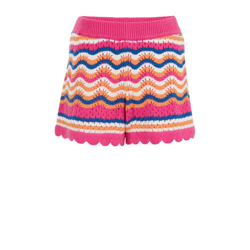 WE Fashion gestreepte straight fit casual short roze/wit/oranje Korte broek Multi Meisjes Katoen