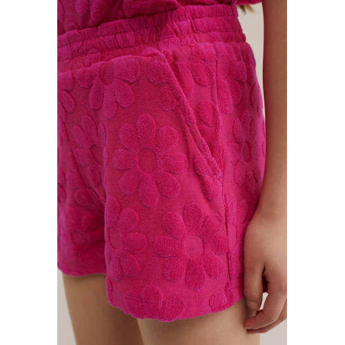 WE Fashion gebloemde sweatshort intense pink Korte broek Roze Meisjes Katoen 98 104
