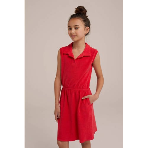 WE Fashion badstof jurk lichtroze Rood Effen 92 | Jurk van