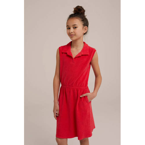 WE Fashion badstof jurk lichtroze Rood Effen 170 176