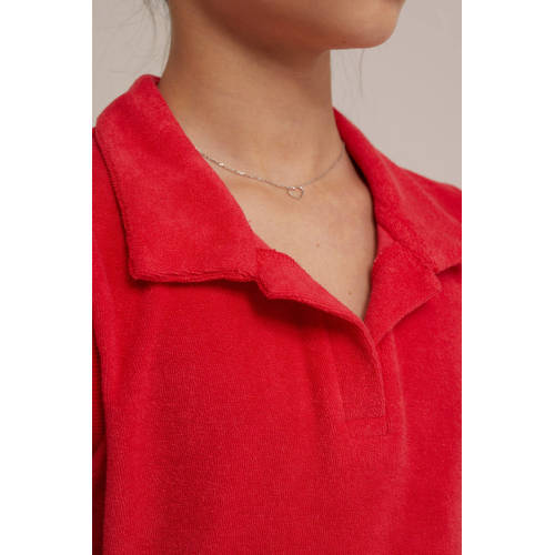 WE Fashion badstof jurk lichtroze Rood Effen 170 176