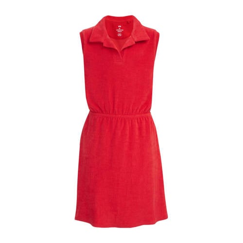 WE Fashion badstof jurk lichtroze Rood Effen - 110/116