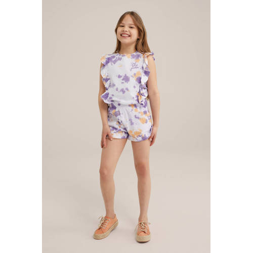 WE Fashion tie-dye sweatshort wit paars oranje Korte broek Multi Meisjes Katoen 146 152