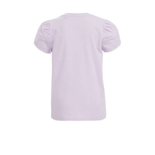 WE Fashion T-shirt met tekst lila Paars Meisjes Stretchkatoen Ronde hals 92