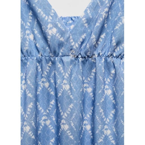 Mango Kids jurk met all over print lichtblauw Meisjes Viscose V-hals All over print 172(L)
