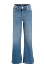 thumbnail: Medium blue denim meisjes anytime wide leg jeans medium van denim met high waist, rits- en knoopsluiting en effen