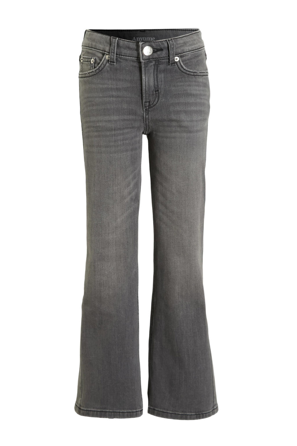 Grey denim meisjes anytime wide leg jeans van denim met high waist, rits- en knoopsluiting en effen