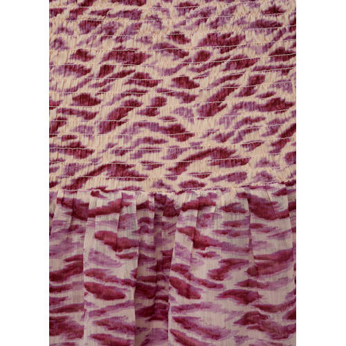 Mango Kids jurk met all over print en ruches roze lichtbeige Meisjes Polyester Ronde hals 164(S)