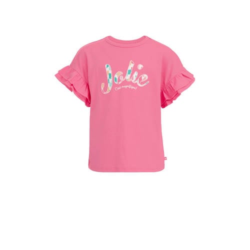 WE Fashion T-shirt met tekst en borduursels shrimp Roze Meisjes Katoen Ronde hals