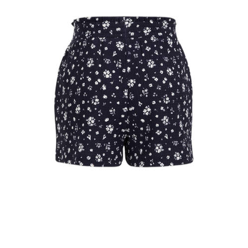 WE Fashion straight fit casual short met all over print donkerblauw Korte broek Meisjes Polyester 122 128