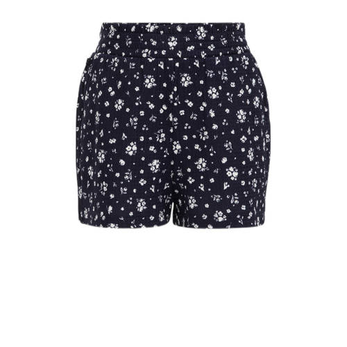 WE Fashion straight fit casual short met all over print donkerblauw Korte broek Meisjes Gerecycled polyester