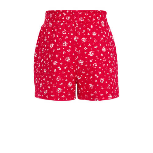 WE Fashion straight fit casual short met all over print rood Korte broek Meisjes Gerecycled polyester 110 116