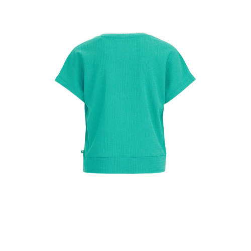 WE Fashion T-shirt groen Meisjes Gerecycled polyester Ronde hals Effen 134 140