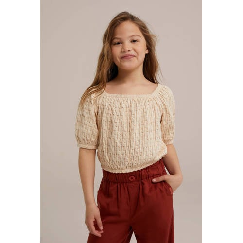 WE Fashion top ecru Meisjes Katoen Off shoulder Effen 158 164