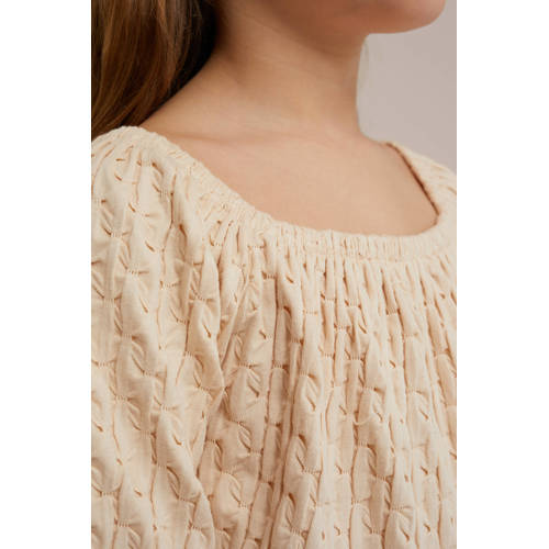 WE Fashion top ecru Meisjes Katoen Off shoulder Effen 158 164