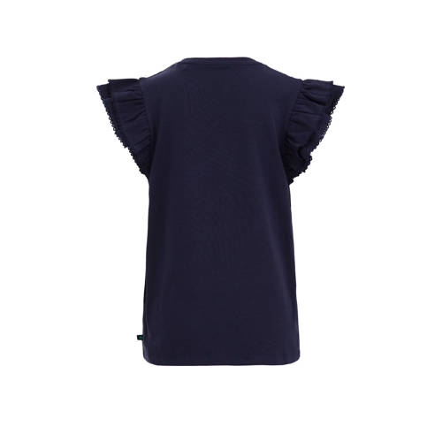 WE Fashion T-shirt met printopdruk en pailletten donkerblauw Meisjes Stretchkatoen Ronde hals 170 176