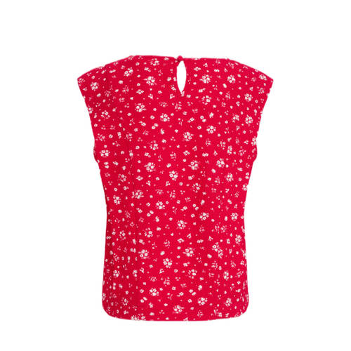 WE Fashion gebloemde top rood wit Meisjes Polyester Ronde hals Bloemen 146 152