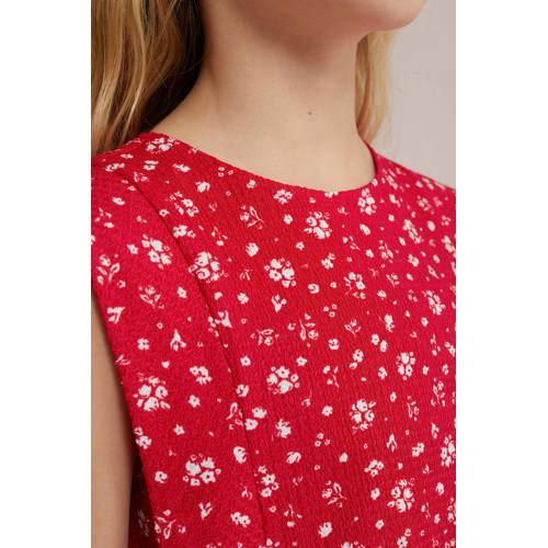 WE Fashion gebloemde top rood wit Meisjes Polyester Ronde hals Bloemen 146 152