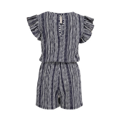WE Fashion playsuit met all over print donkerblauw wit Meisjes Polyester V-hals 98 104