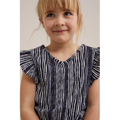 WE Fashion playsuit met all over print donkerblauw wit Meisjes Polyester V-hals 98 104