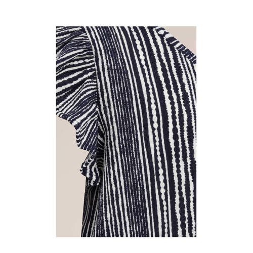 WE Fashion playsuit met all over print donkerblauw wit Meisjes Polyester V-hals 98 104