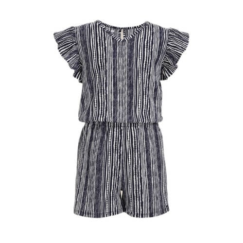 WE Fashion playsuit met all over print donkerblauw/wit Meisjes Polyester V-hals - 110/116