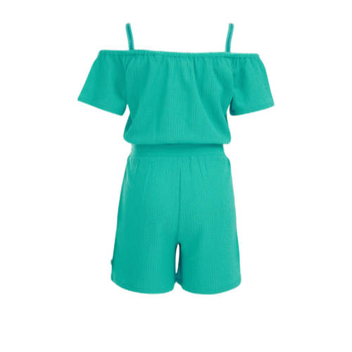 WE Fashion off shoulder jumpsuit petrol groen Effen 122 128