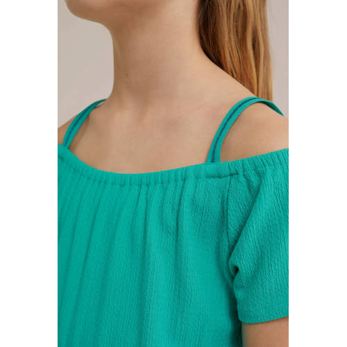 WE Fashion off shoulder playsuit petrol groen Effen 122 128