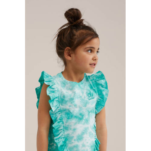 WE Fashion tie-dye top wit turquoise Blauw Meisjes Katoen Ronde hals Tie-dye 98 104