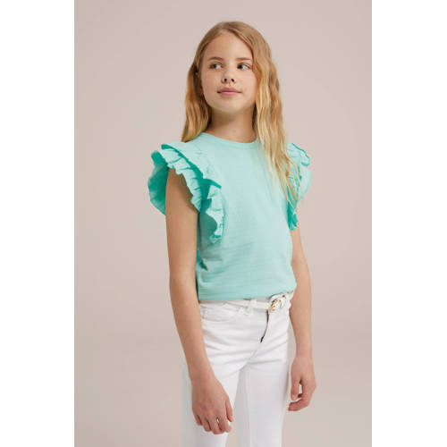 WE Fashion T-shirt aquablauw Meisjes Stretchkatoen Ronde hals Effen 110 116