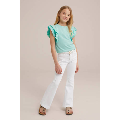 WE Fashion T-shirt aquablauw Meisjes Stretchkatoen Ronde hals Effen 110 116