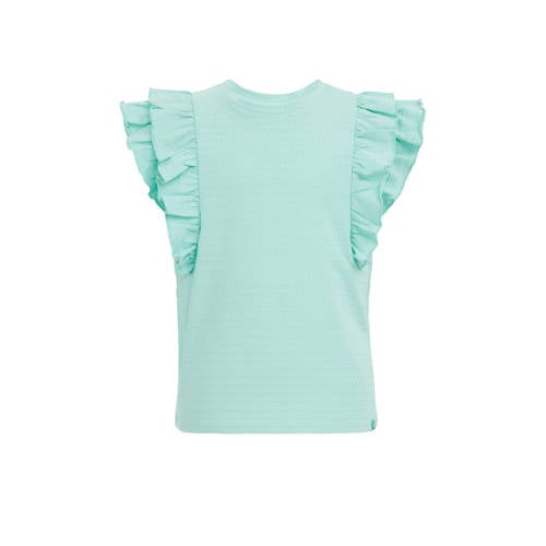 WE Fashion T-shirt aquablauw Meisjes Stretchkatoen Ronde hals Effen - 110/116