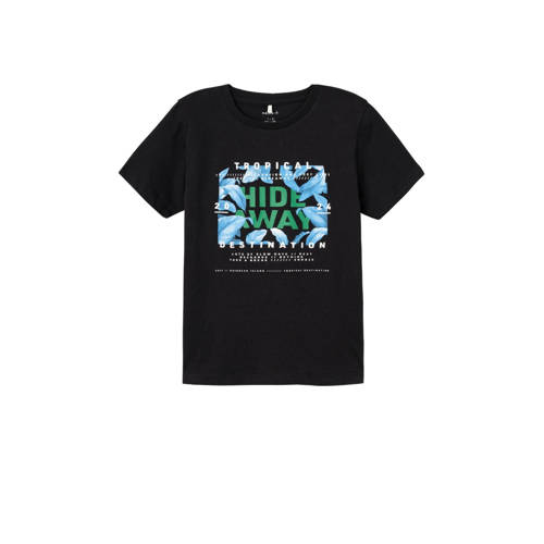 NAME IT KIDS T-shirt NKMHERRA met printopdruk zwart Jongens Katoen Ronde hals - 116