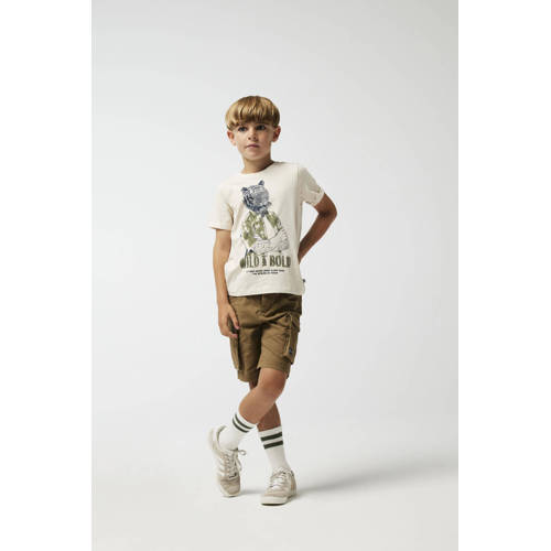 name it KIDS T-shirt NKMHASIMON met printopdruk ecru melange Jongens Katoen Ronde hals 134 140