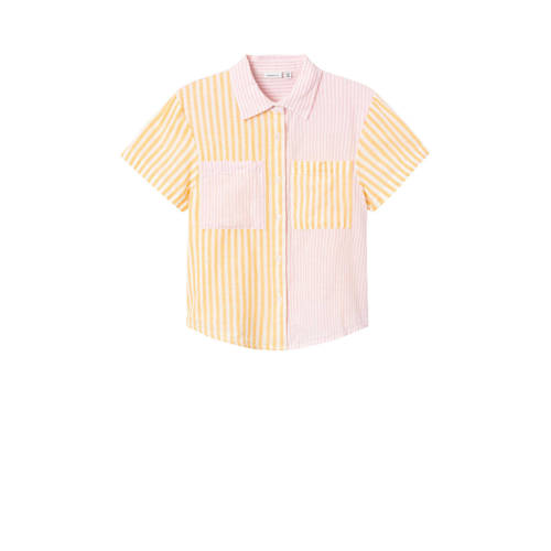 NAME IT KIDS gestreepte blouse NKFHISTRIPE roze/geel Meisjes Katoen Klassieke kraag