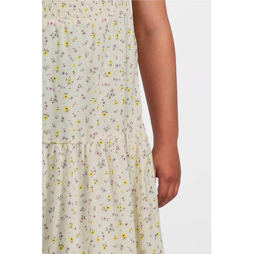 name it KIDS maxi jurk NKFVINAYA met all over print en volant zachtgeel lila Meisjes Polyester Vierkante hals 140