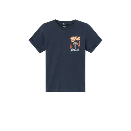 NAME IT KIDS T-shirt NKMHEPPI met backprint donkerblauw Jongens Katoen Ronde hals