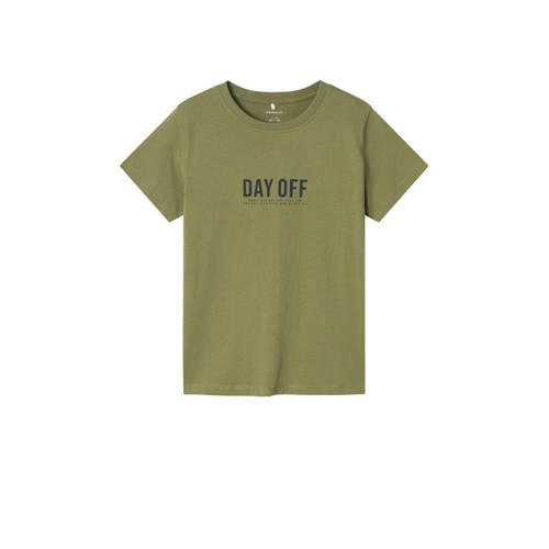 NAME IT KIDS T-shirt NKMHAKKE met backprint armygroen Jongens Biologisch katoen Ronde hals