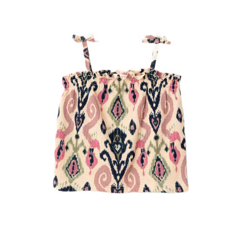 name it KIDS singlet NKFHABANE met all over print en ruches ecru multicolor Meisjes Polyester Vierkante hals 146 152