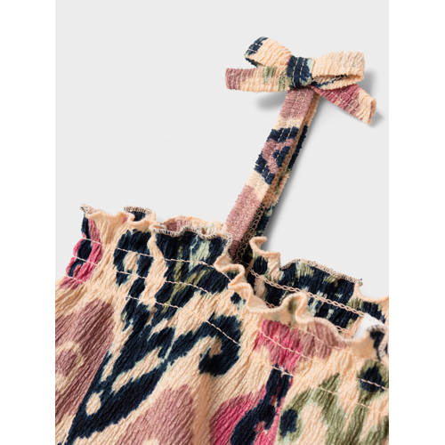 name it KIDS singlet NKFHABANE met all over print en ruches ecru multicolor Meisjes Polyester Vierkante hals 146 152