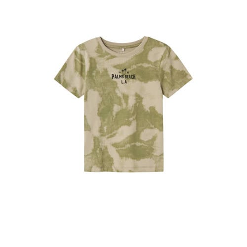 NAME IT KIDS T-shirt NKMVELUKAS met all over print armygroen Jongens Katoen Ronde hals