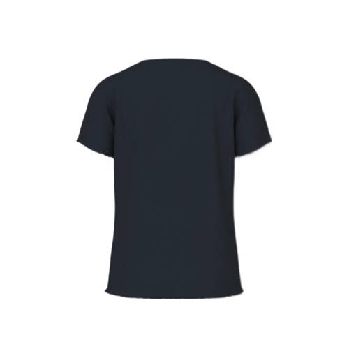 Name it KIDS T-shirt NKFVIVEMMA met printopdruk en textuur donkerblauw Meisjes Biologisch katoen Ronde hals 134 140