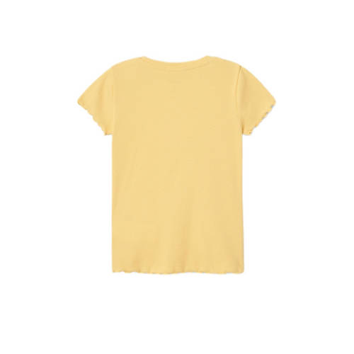 name it KIDS T-shirt NKFVIVEMMA met printopdruk en textuur geel Meisjes Katoen Ronde hals 122 128