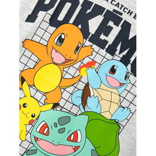 Name it KIDS Pokemon T-shirt NKMADAN met printopdruk lichtgrijs melange Jongens Stretchkatoen Ronde hals 134 140