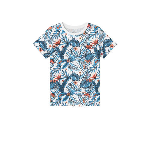 NAME IT KIDS T-shirt NKMVALMAS met all over print wit/blauw Jongens Katoen Ronde hals
