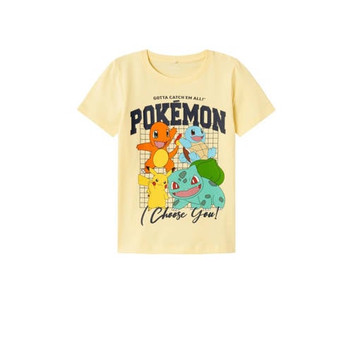 NAME IT KIDS Pokemon T-shirt NKMADAN met printopdruk lichtgeel Jongens Stretchkatoen Ronde hals