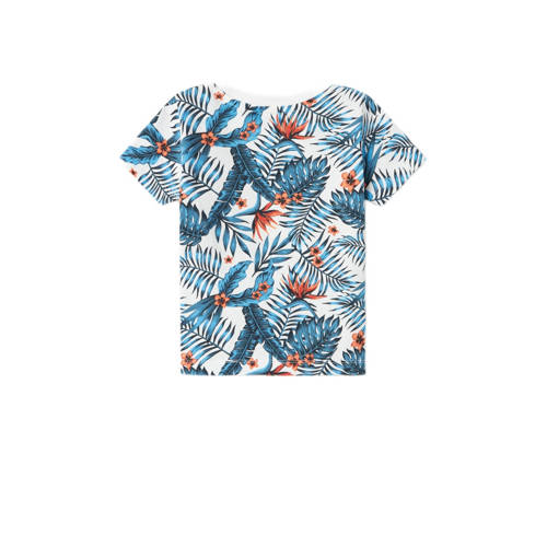 name it MINI T-shirt NMMVALMAS met all over print wit blauw Jongens Katoen Ronde hals 98