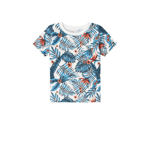 NAME IT MINI T-shirt NMMVALMAS met all over print wit/blauw Jongens Katoen Ronde hals - 104